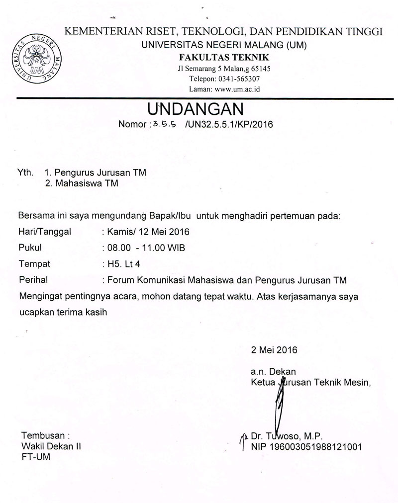 Undangan Forum Komunikasi Mahasiswa & Pengurus Departemen Teknik Mesin