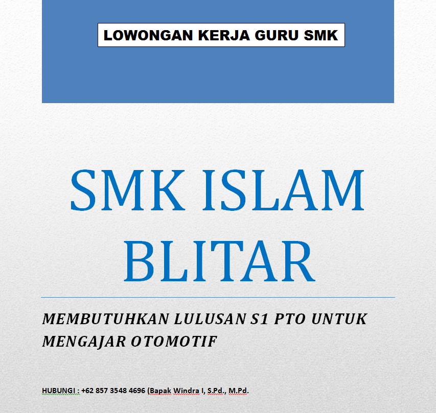 LOWONGAN PEKERJAAN GURU SMK