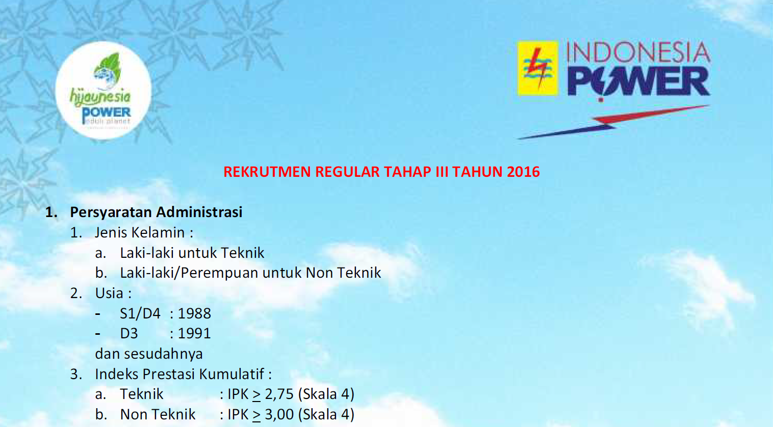 LOWONGAN PEKERJAAN INDONESIA POWER