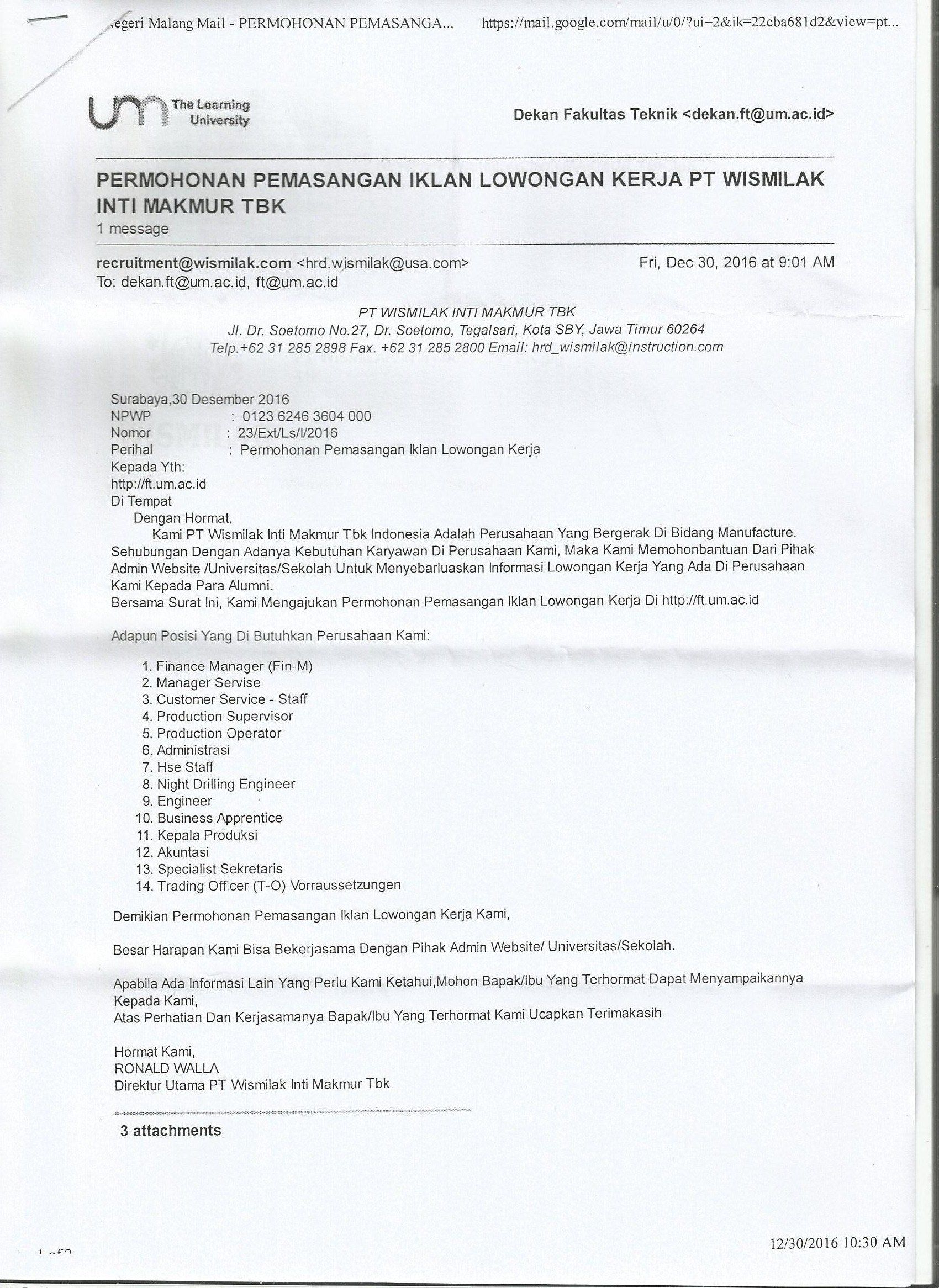 LOWONGAN PEKERJAAN BARU