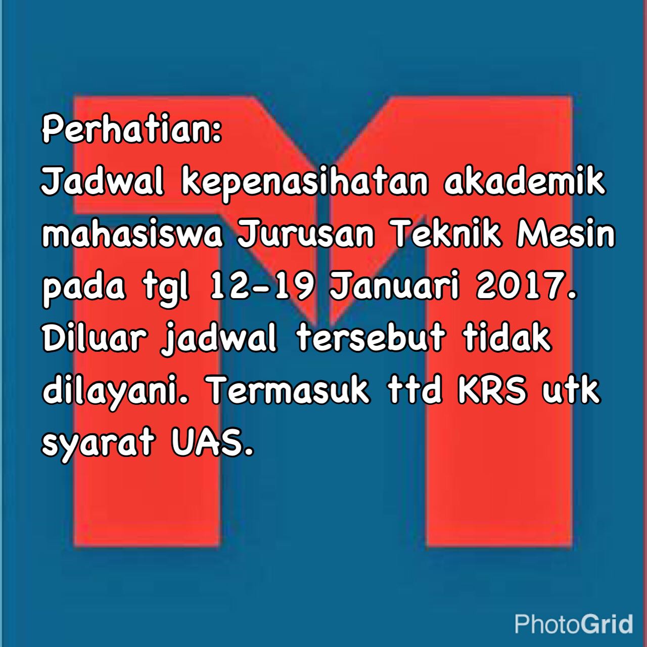 PENGUMUMAN UNTUK SELURUH MAHASISWA DEPARTEMEN TEKNIK MESIN