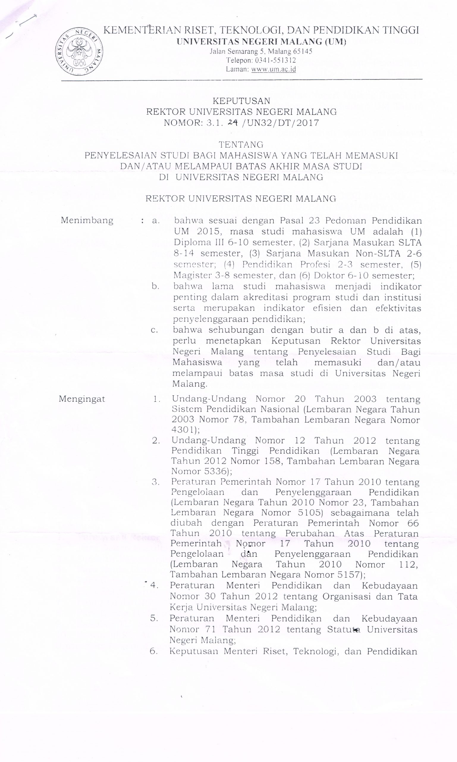 PENGUMUMAN BAGI MAHASISWA YANG MELAMPAUI BATAS AKHIR MASA STUDI