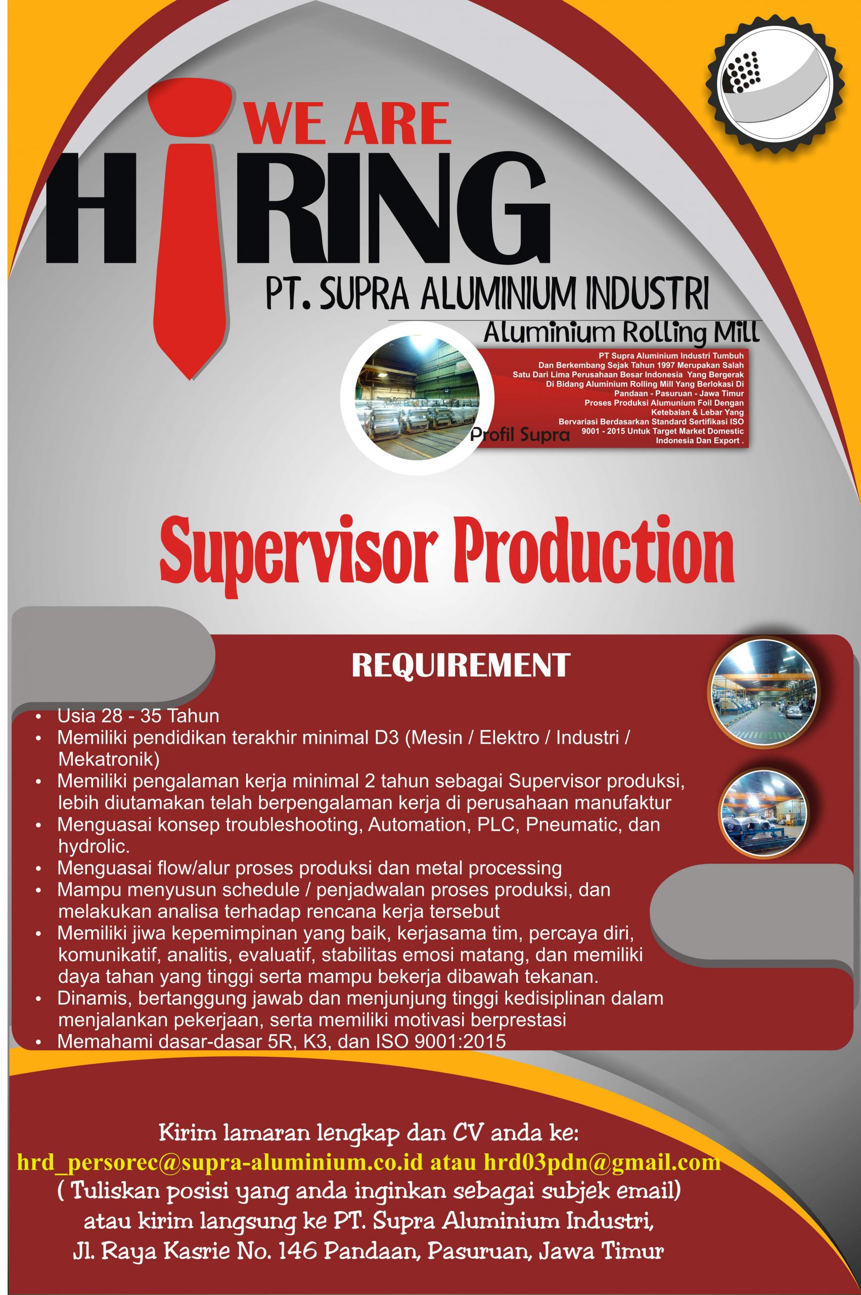 Lowongan PT Supra Alumunium Industri