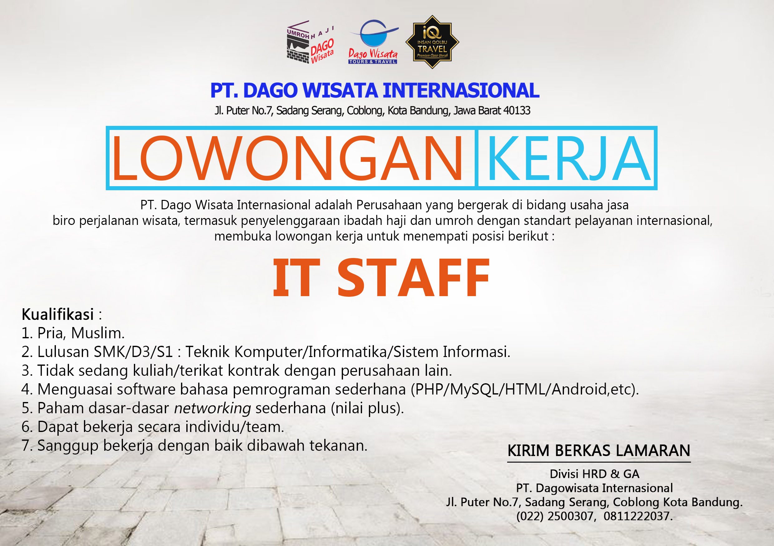 Lowongan Pekerjaan PT. Dago Wisata Internasional